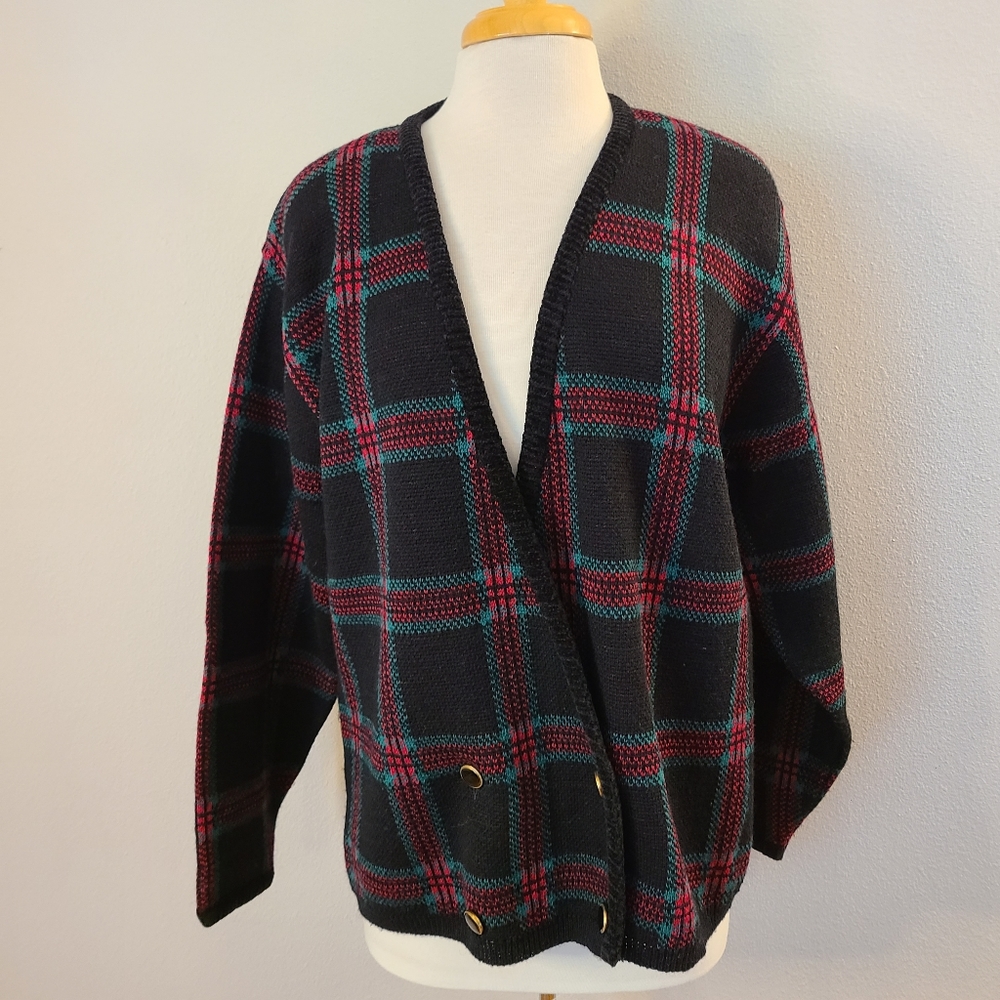 Pendleton Vintage Plaid Double Breasted Cardigan - image 1